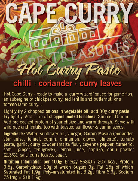 Hot Red curry paste label ingredients and nutrition information