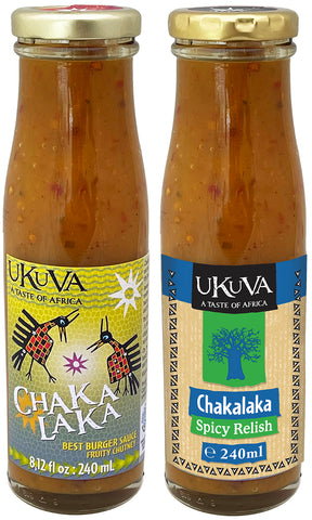 Ukuva Chakalaka sauce, both labels pack shots