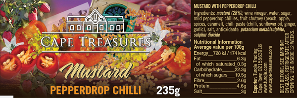 Pepperdrop Mustard label showing ingredients and nutritional information.