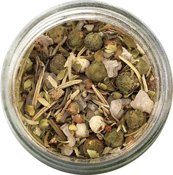 Ukuva White and Green Peppercorns and Green Herbs inside the jar