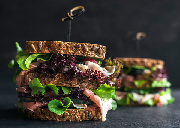 Stacked sandwiches with Parma Ham, great served with Balsamic Onion Relish.