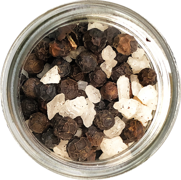 Ukuva Night & Day, Black Pepper & Salt inside the jar.