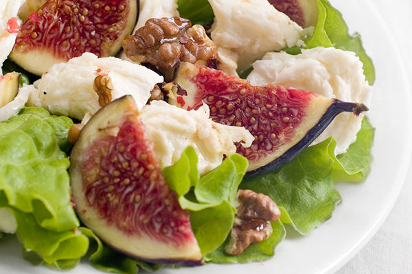 Ripe Figs on Butter lettuce with Feta and Walnuts