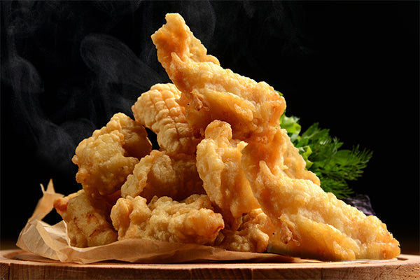 Bits of deep fried fish, delicious with Peri Peri Ghost dip.