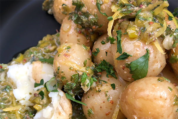 New Potatoes with lemon and dill mustard dressing