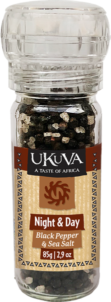 Ukuva Night & Day, Black Pepper & Salt Grinder Pack shot.