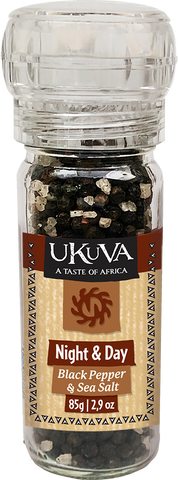 Ukuva Night & Day, Black Pepper & Salt Grinder Pack shot.