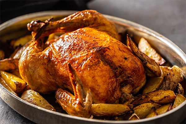 Roast Chicken that was basted with butter, lemon juice and Ukuva Ginger & Chilli Hot Drops