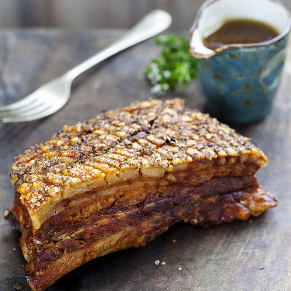 Pork Belly with crackling skin and sauce finished to perfection with Honey & Rooibos reduction