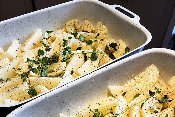 Greek Lemon Potatoes seasoned with Cape Treasures Lemon Salt