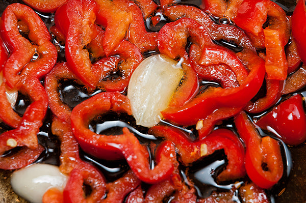 Red peppers braised with garlic, made excellent with Ukuva Fire Spice.