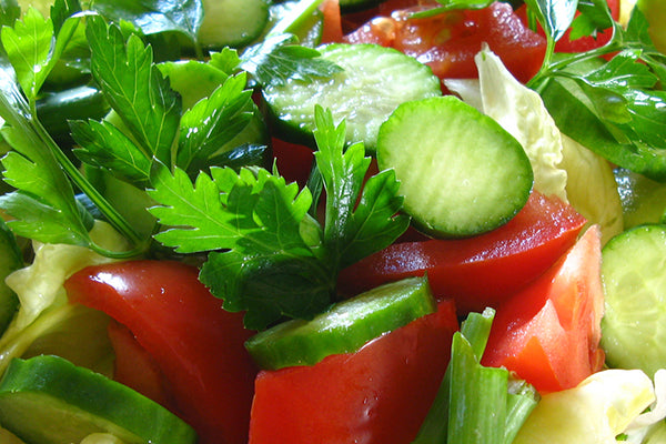 fresh tomato, cucumber and herb salad bowl
