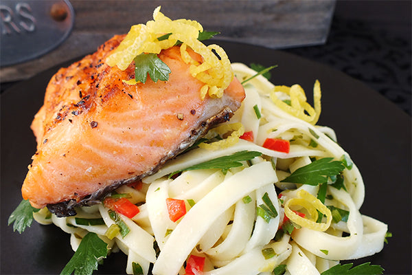 Ukuva Mamba Sauce is excellent on Salmon with tagliatelle and lemon zest.