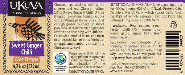 Ukuva Ginger & Chilli label showing ingredients and nutritional information.