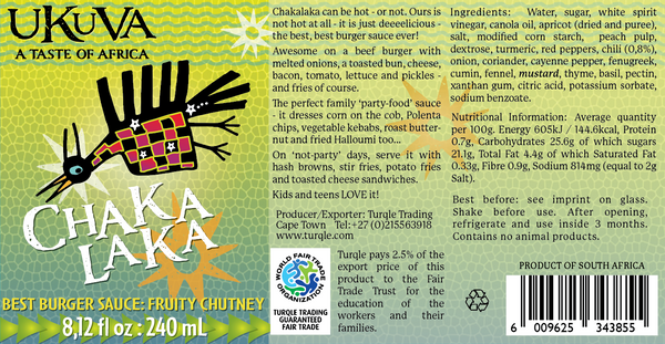 Ukuva Chakalaka sauce product label with ingredient list and nutritional information.