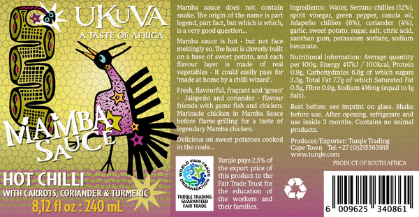 Sauce - Mamba (aka Swazi Mama Mamba) - HOT Chilli Sauce - 240ml - Ukuva iAfrica