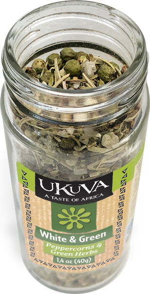Ukuva White and Green Peppercorns and Green Herbs Grinder open top