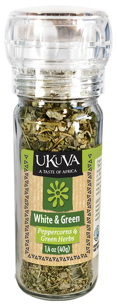 Ukuva White and Green Peppercorns and Green Herbs Grinder Pack Shot