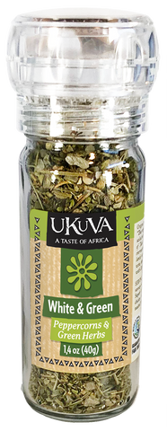 Ukuva White and Green Peppercorns and Green Herbs Grinder Pack Shot