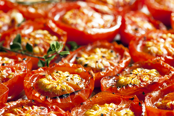 Semi-dried baby tomatoes ready for a Sweet Ginger Relish dressing