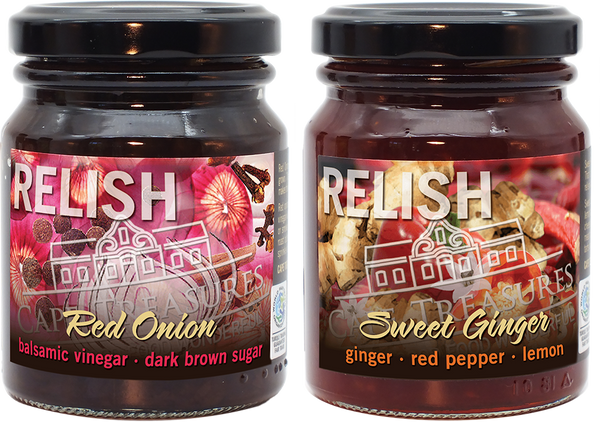 Gift a pair of your favorite relishes - Red Onion and Sweet Ginger from Cape Treasures.