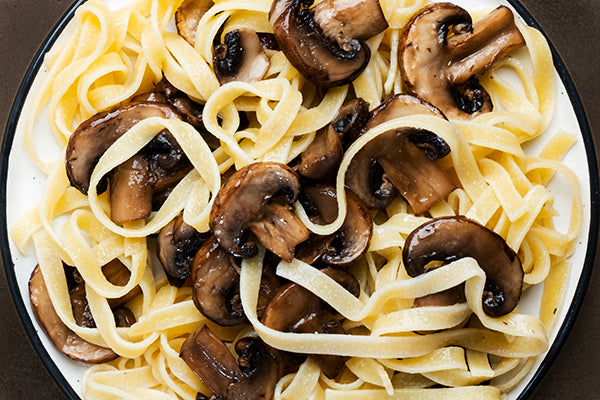 Ukuva Seaweed Salt adds extra Umami to butter-friend mushrooms with tagliatelle.